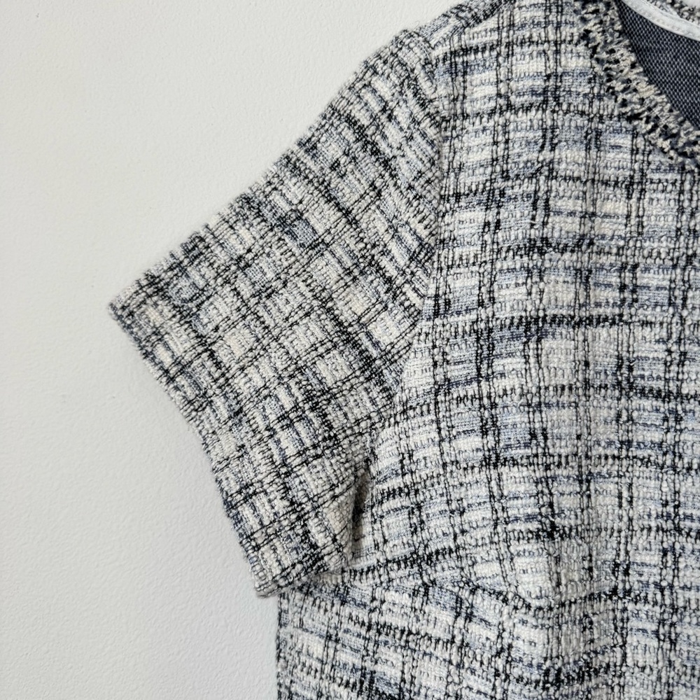Loft Fringe Tweed Shift Dress Size 4 Short Sleeved Ballet Neck Business Casual - Picture 4 of 16